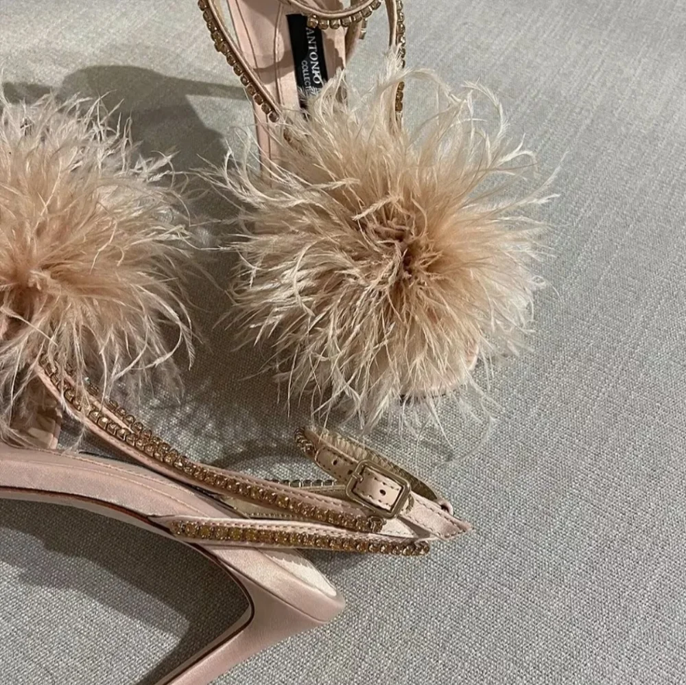 Antonio Melani Collection Aurora Feathered Rhinestone Embellished Dress Sandals - Picture 10 of 13